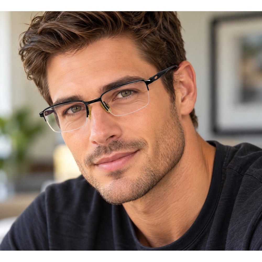 OAKLEY Spoke 0.5 Half Rim Eye Glasses Frames OX3144-0151 51-19-140 Black & Case